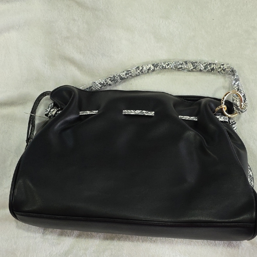 Badgley Mischka Black Shoulder Bag Snake 🐍 print Strap Crossbody - Picture 3 of 9